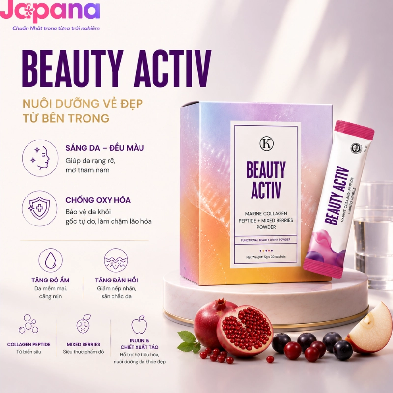 Bột uống chống lão hóa, da sáng và đều màu Kinohimitsu Beauty Activ 5g x 30 gói (Date 05/2026)