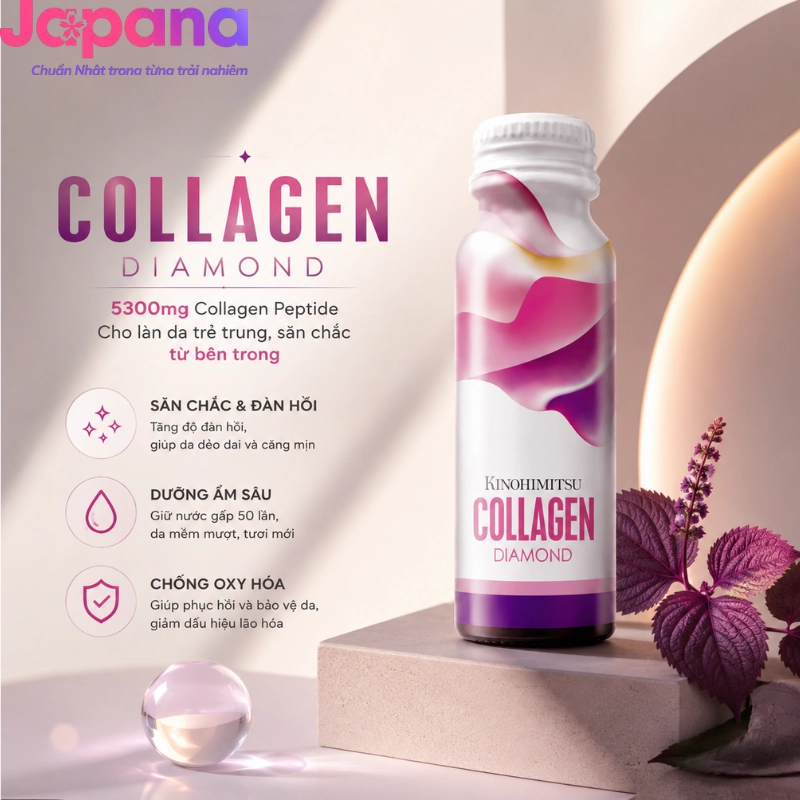 Nước uống chống lão hóa, sáng da Kinohimitsu Collagen Diamond 50g (Lốc 3 chai) - Date 01/2027