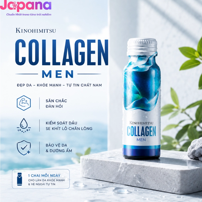 Nước uống đẹp da Kinohimitsu Collagen Men (Hộp 10 chai x 50 ml) - Date 01/2027
