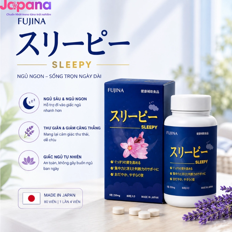 Viên uống hỗ trợ giấc ngủ Fujina Sleepy Nhật Bản 80 viên