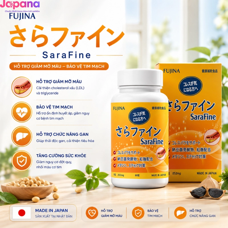 Viên uống hỗ trợ hạ mỡ máu Fujina Sarafine 80 viên