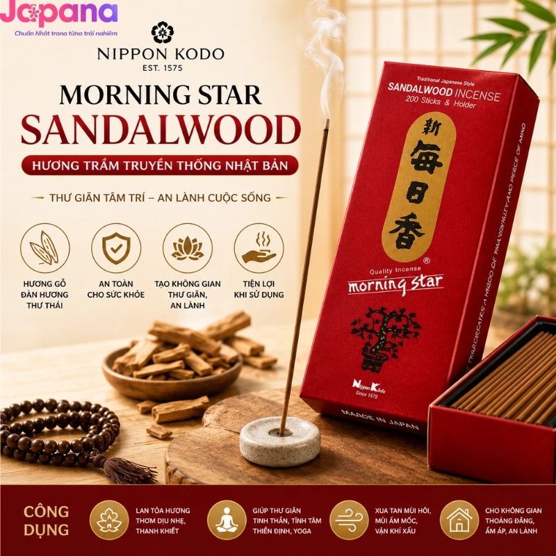 Hương Nippon Kodo Morning Star Sandalwood 200 que (Hương gỗ đàn hương)
