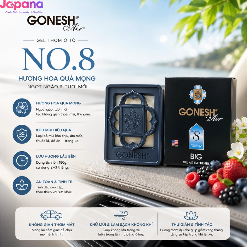 Gel thơm dùng trong ô tô dạng lớn Nippon Kodo Gonesh Air No.8 180g (Hương hoa quả mọng)