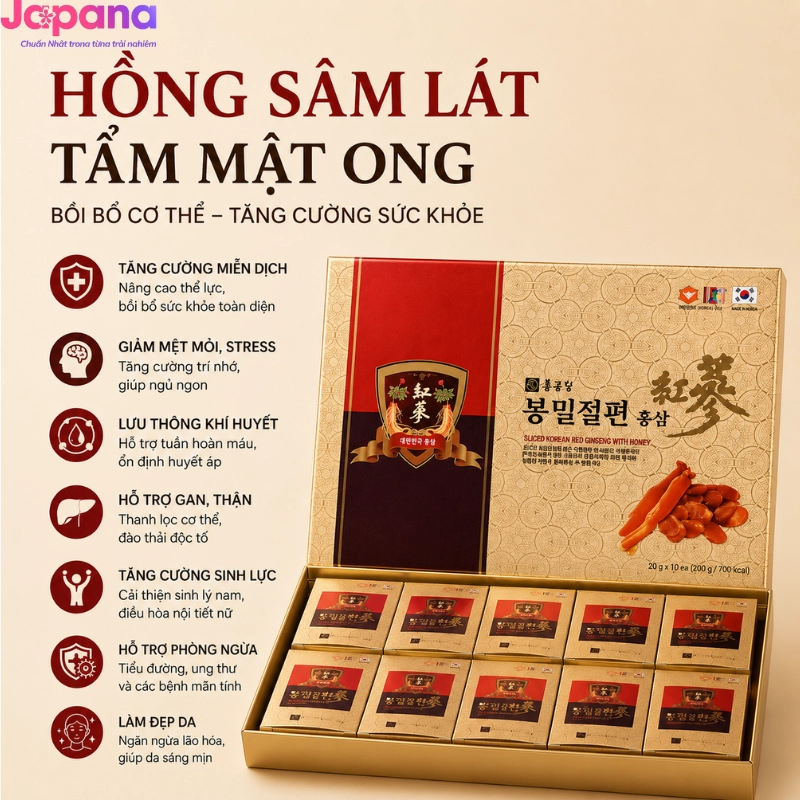 Hồng sâm lát tẩm mật ong Hàn Quốc Ginseng House (Hộp 10 gói x 20g)