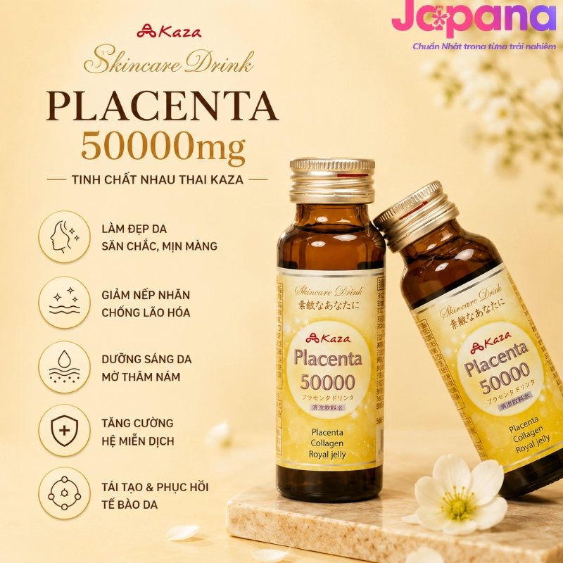 Nước uống tinh chất nhau thai Kaza Placenta 50000mg (Hộp 10 chai x 50ml)