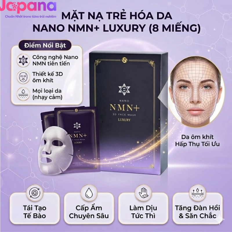 Mặt Nạ Nichiei Bussan Nano NMN+ 3D Face Mask Luxury (8 miếng)