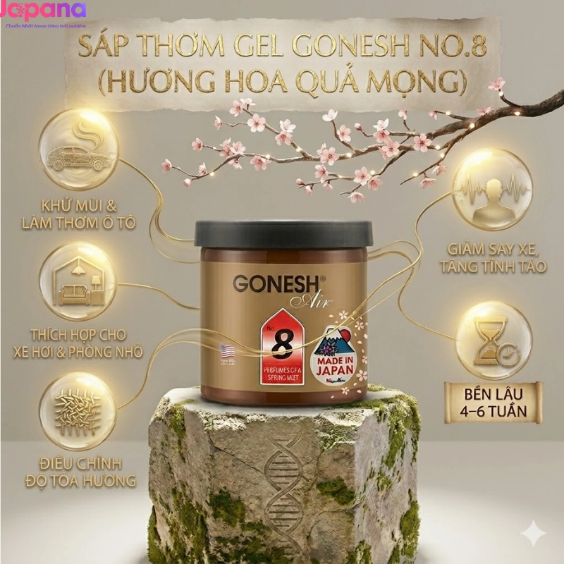 Gel thơm cho xe ô tô Nippon Kodo Gonesh Air No.8 78g (Hương hoa quả mọng)