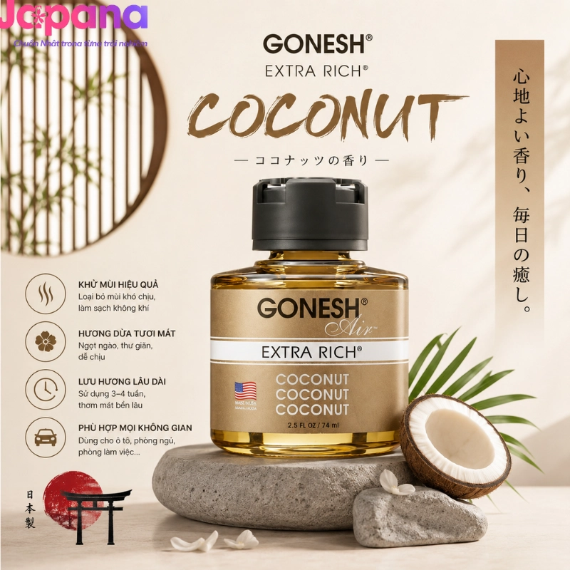 Nước thơm làm mát không khí Nippon Kodo Gonesh Air 74ml (Hương dừa)