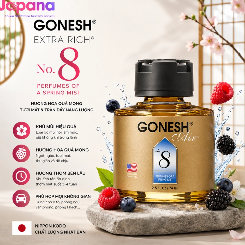 Nước thơm làm mát không khí Nippon Kodo Gonesh Air No.8 74ml (Hương hoa quả mọng)