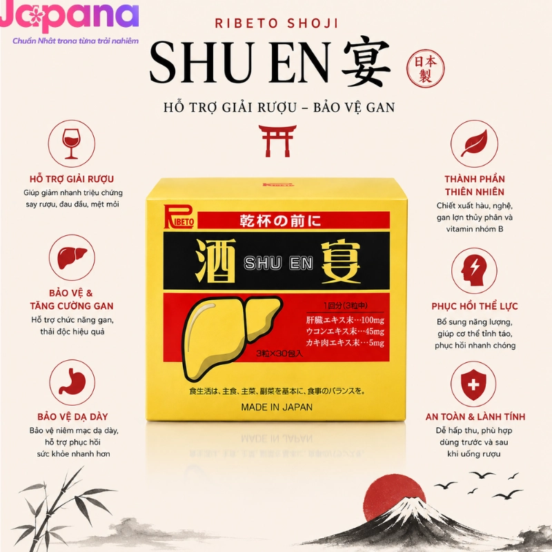 Viên uống giải rượu Ribeto Shoji Shuen Nhật Bản (Hộp 30 gói x 3 viên)