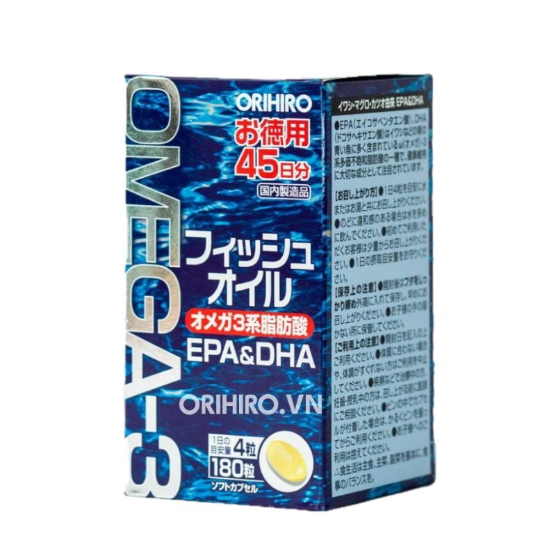 Combo hỗ trợ sức khỏe tổng thể Viên uống Orihiro Omega-3 180 viên + Viên uống Orihiro Squalene 390 viên