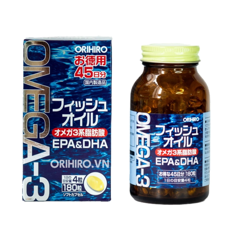 Combo hỗ trợ sức khỏe tổng thể Viên uống Orihiro Omega-3 180 viên + Viên uống Orihiro Squalene 390 viên