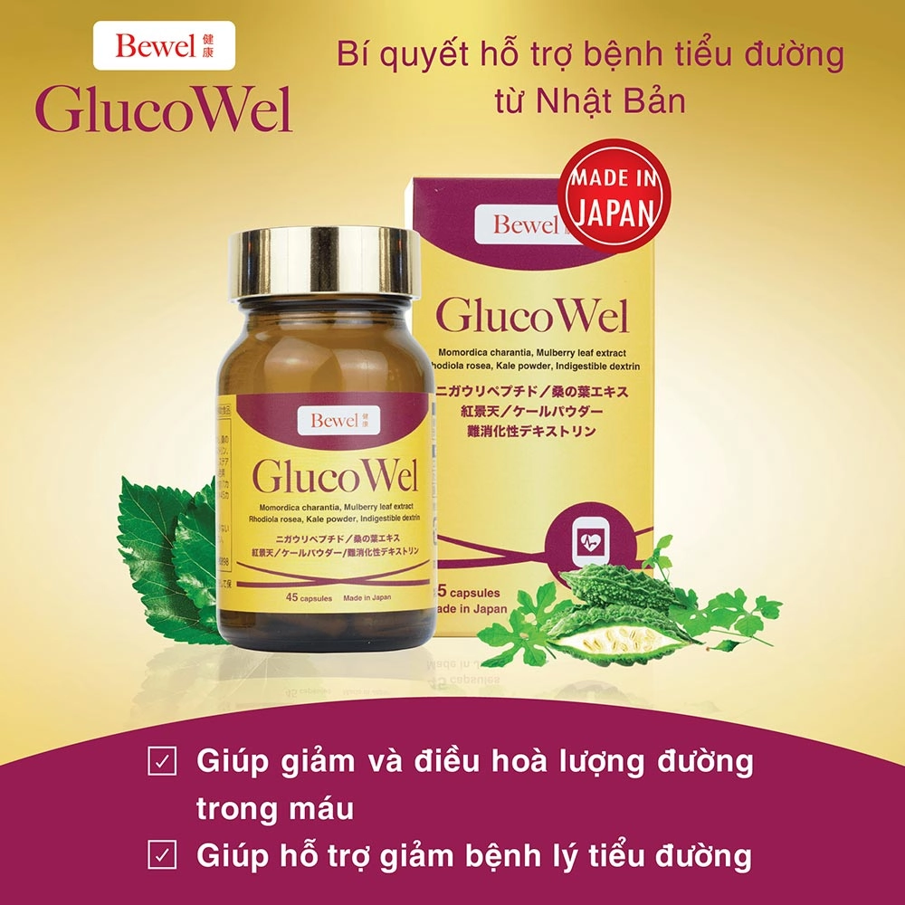 Combo 2 Viên uống hỗ trợ điều hòa đường huyết Waki Bewel Glucowel - 45 viên