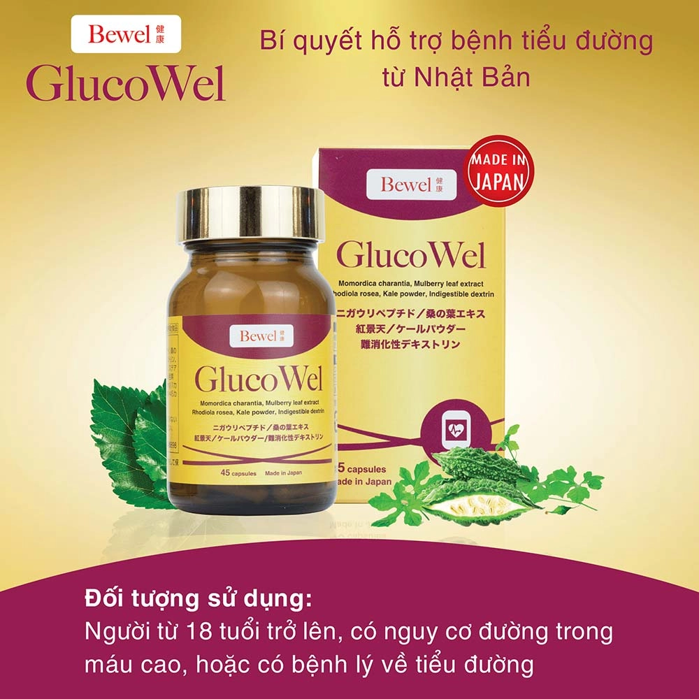 Combo 2 Viên uống hỗ trợ điều hòa đường huyết Waki Bewel Glucowel - 45 viên