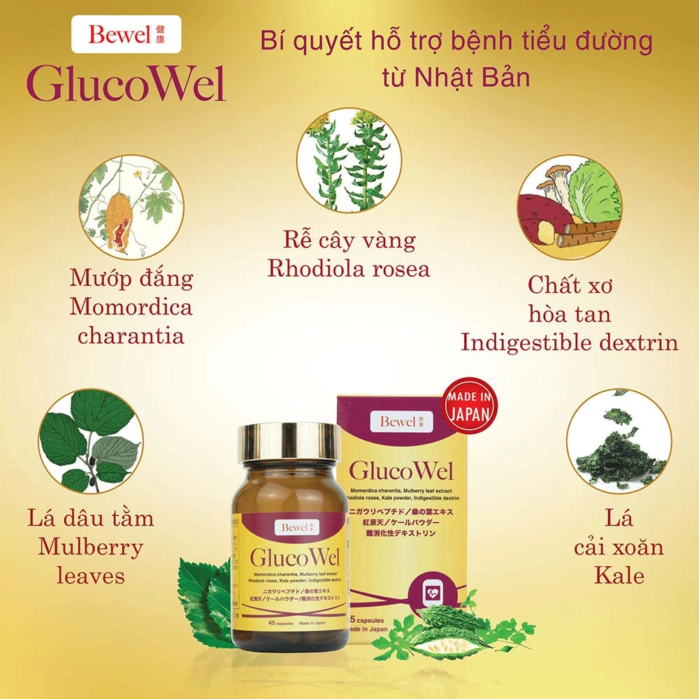 Combo 2 Viên uống hỗ trợ điều hòa đường huyết Waki Bewel Glucowel - 45 viên