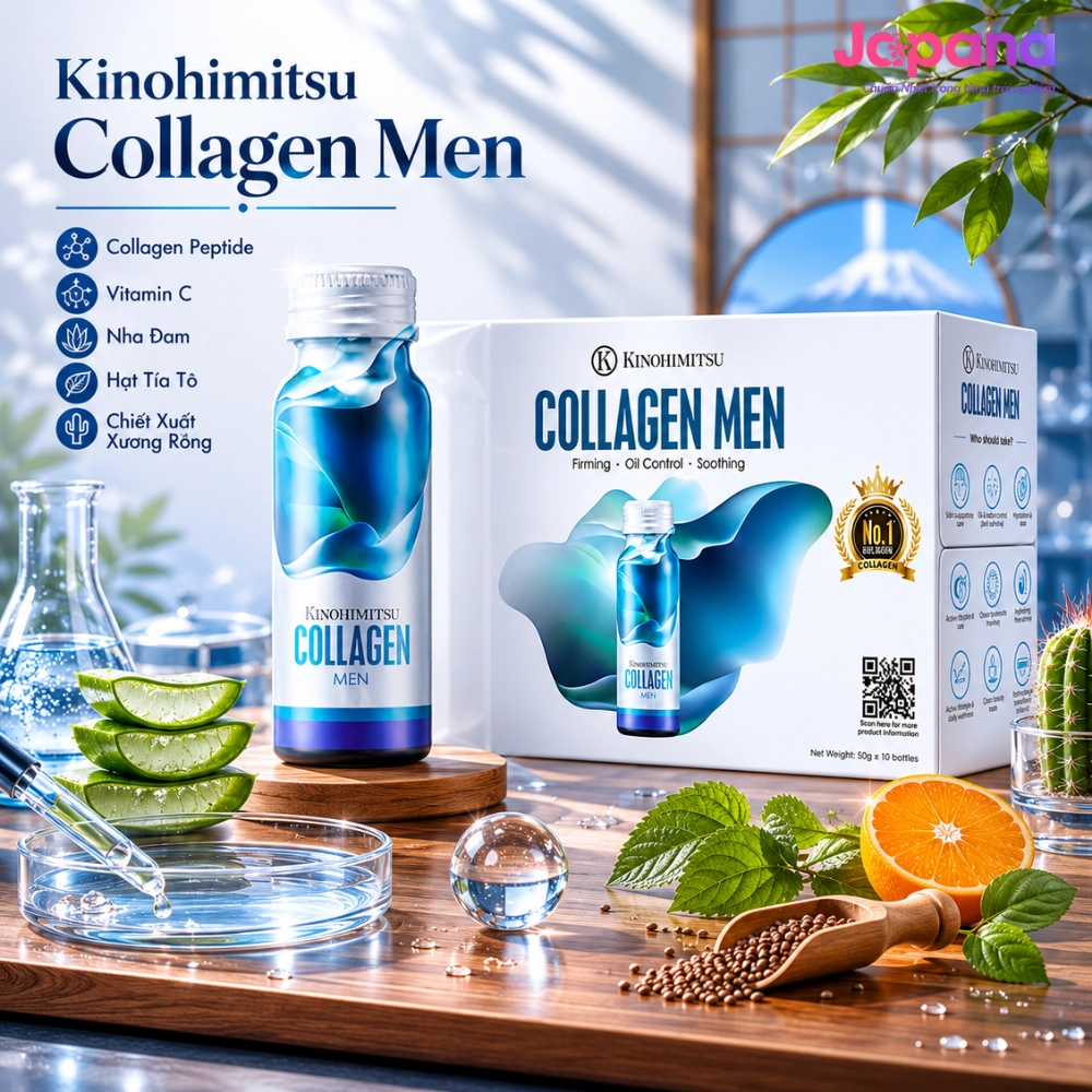 Nước uống đẹp da Kinohimitsu Collagen Men (Hộp 10 chai x 50 ml) - Date 01/2027