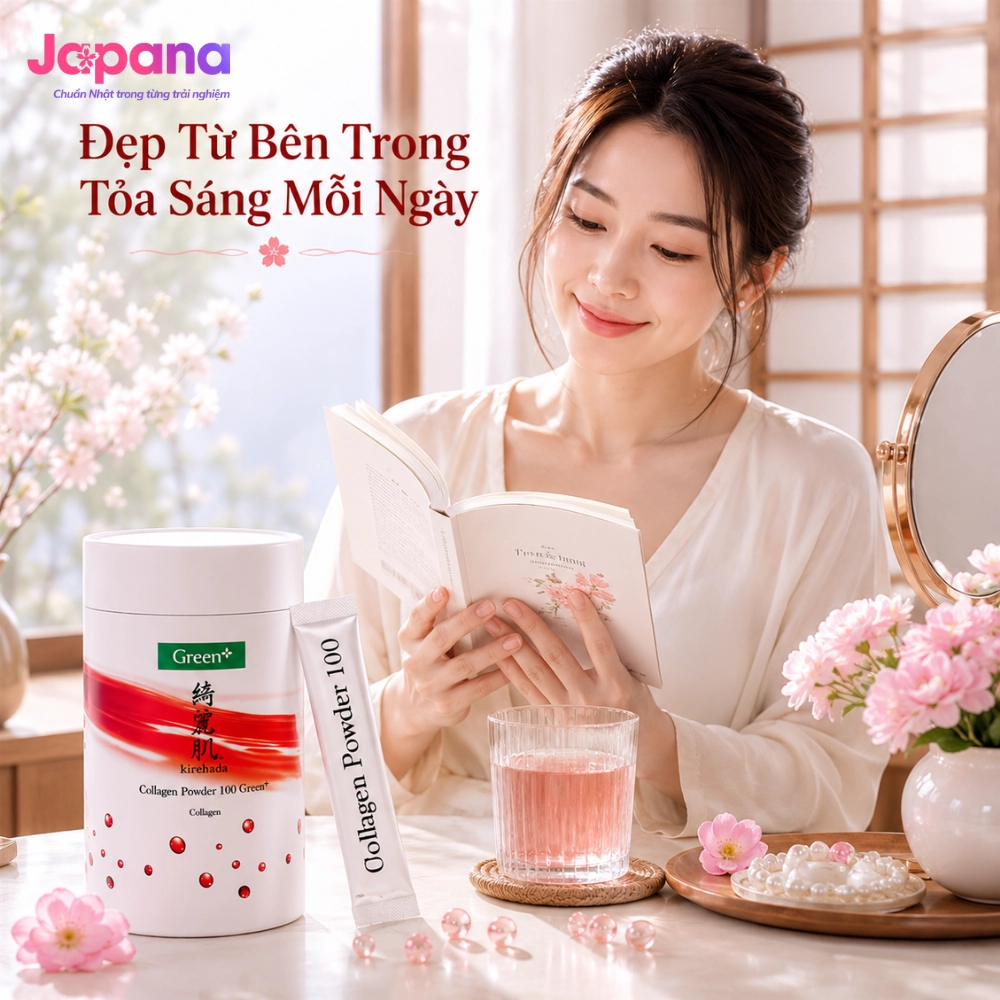 Bột Collagen Green Herb Kirehada Collagen Powder 100 Green+ (Hộp 30 gói x 5g) - Date 12/2026