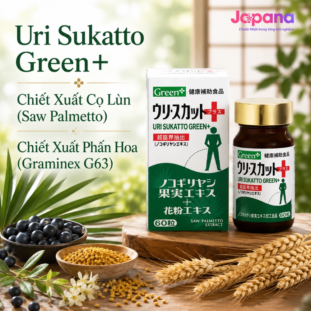 Viên uống hỗ trợ tuyến tiền liệt Green Herb Uri Sukatto Green+ 60 viên - Date 11/2026