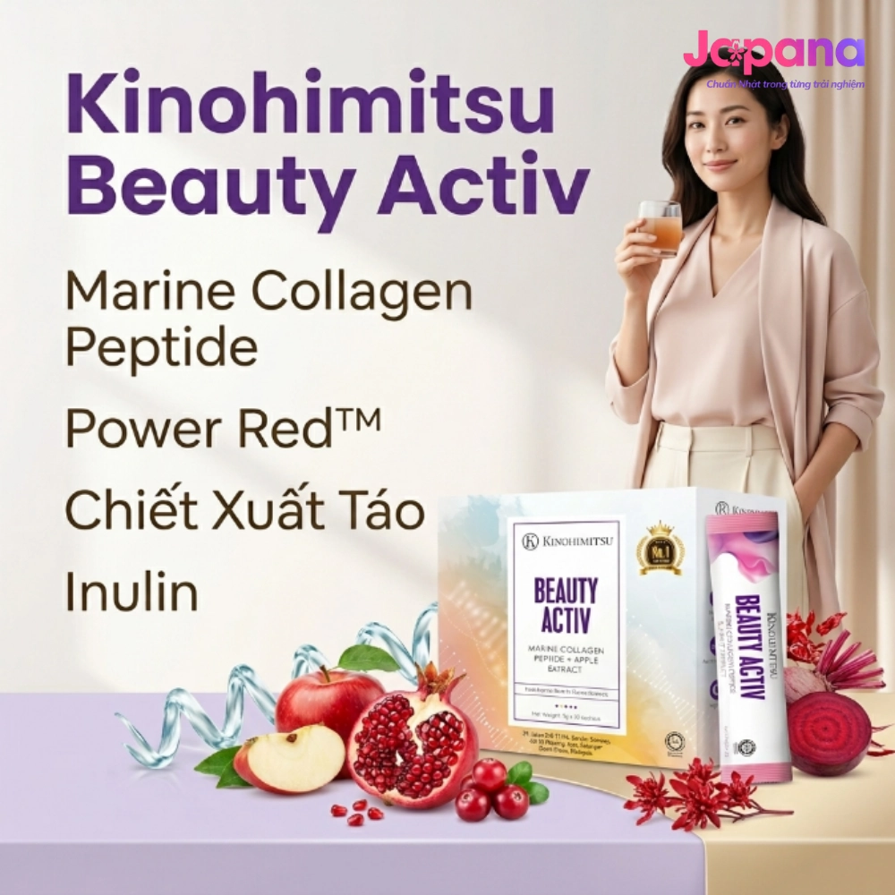 Bột uống chống lão hóa, da sáng và đều màu Kinohimitsu Beauty Activ 5g x 30 gói (Date 05/2026)