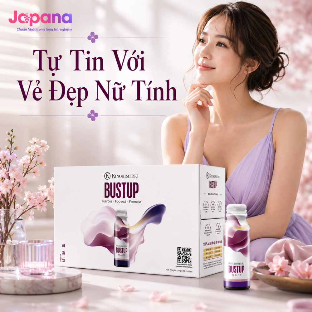 Nước uống tăng kích thước, săn chắc vòng 1 Kinohimitsu Bustup - Hộp 10 chai x 50ml (Date 01/2027)