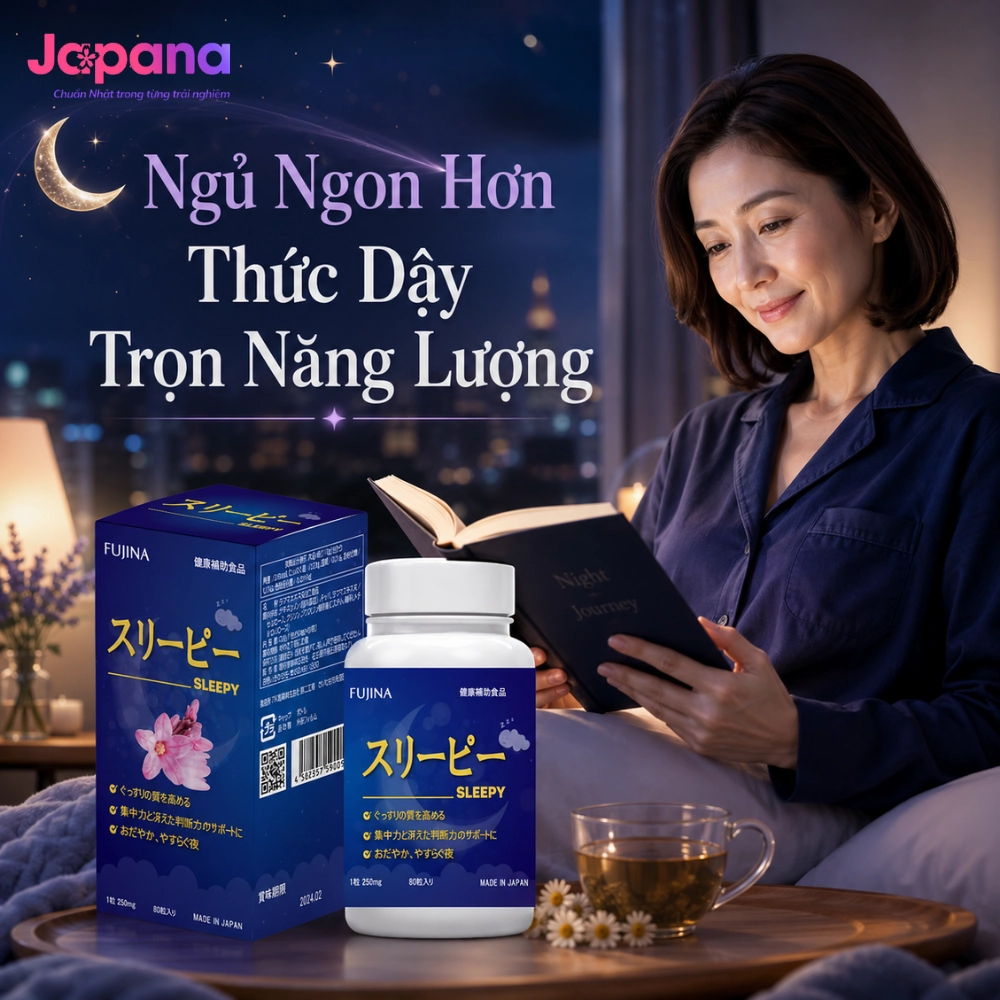 Viên uống hỗ trợ giấc ngủ Fujina Sleepy Nhật Bản 80 viên