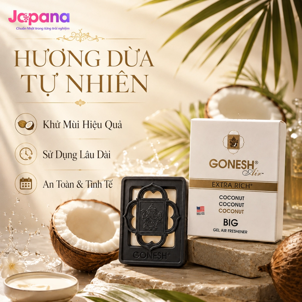 Gel thơm dùng trong ô tô dạng lớn Nippon Kodo Gonesh Air 180g (Hương dừa)
