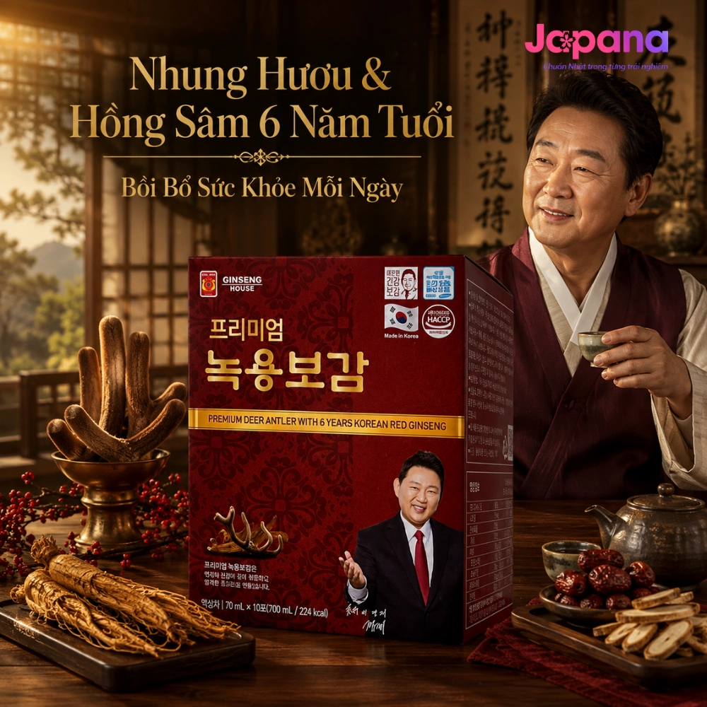 Nước uống chiết xuất nhung hươu và hồng sâm Hàn Quốc 6 năm tuổi Ginseng House (Hộp 30 gói x 70ml)