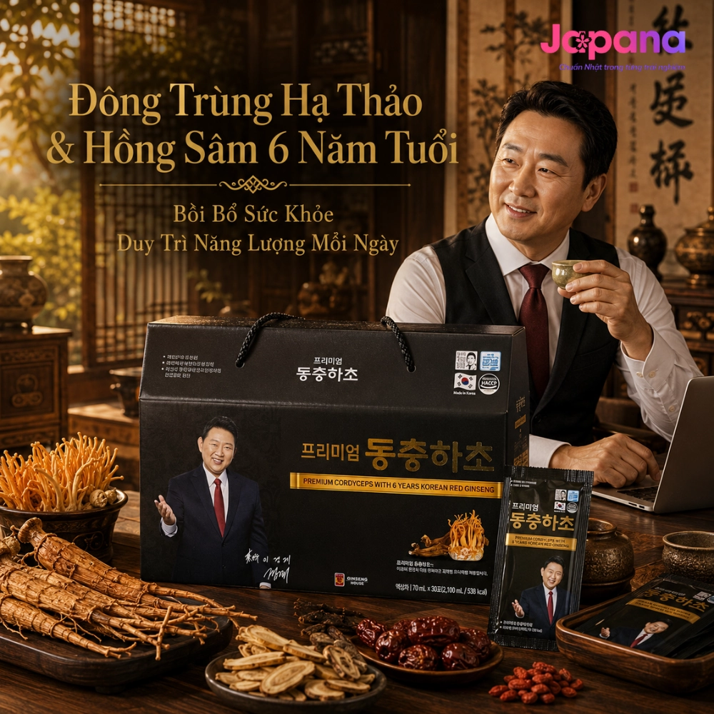 Nước uống chiết xuất đông trùng hạ thảo và hồng sâm Hàn Quốc 6 năm tuổi Ginseng House (Hộp 30 gói x 70ml)