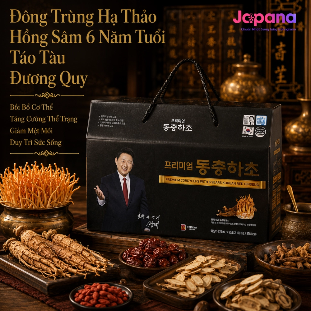 Nước uống chiết xuất đông trùng hạ thảo và hồng sâm Hàn Quốc 6 năm tuổi Ginseng House (Hộp 30 gói x 70ml)