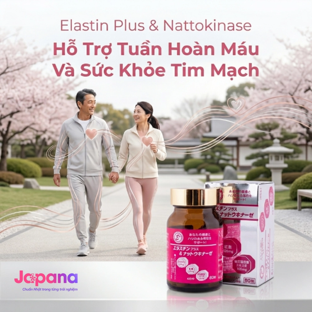 Viên uống hỗ trợ bền thành mạch, ngừa tai biến Elastin Plus & Nattokinase Hokoen 80 viên