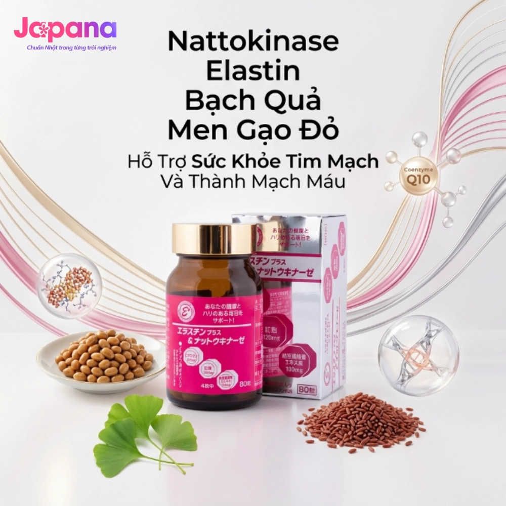 Viên uống hỗ trợ bền thành mạch, ngừa tai biến Elastin Plus & Nattokinase Hokoen 80 viên
