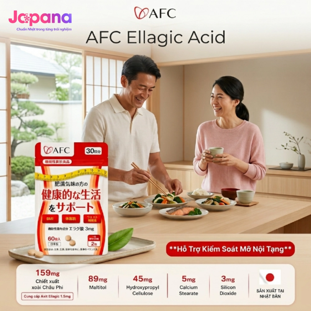 Viên uống hỗ trợ giảm mỡ, cân bằng đường huyết AFC Ellagic Acid - 60 viên