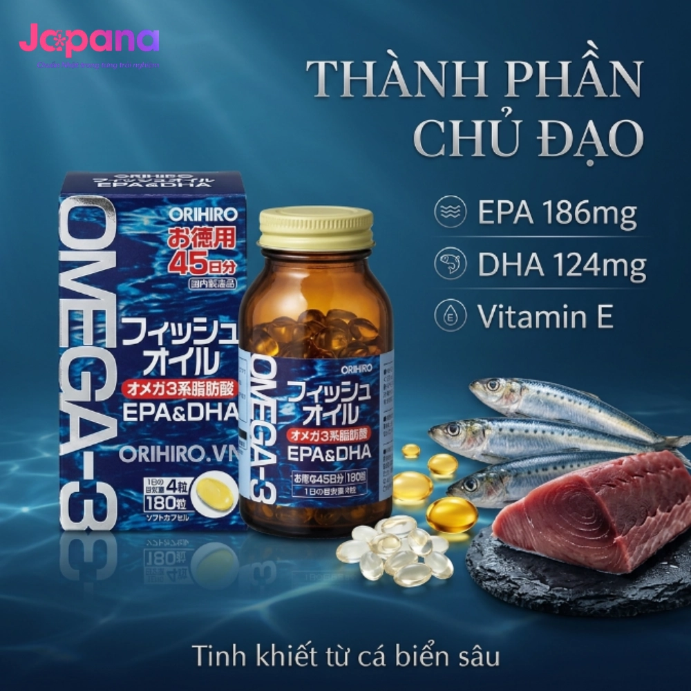 Viên uống dầu cá omega-3 hỗ trợ tim mạch Orihiro 180 viên