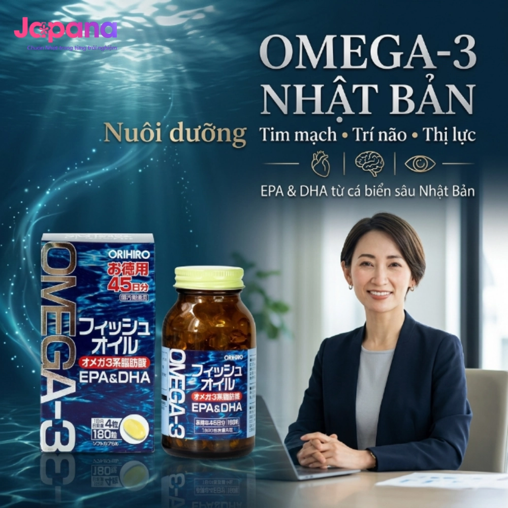 Viên uống dầu cá omega-3 hỗ trợ tim mạch Orihiro 180 viên
