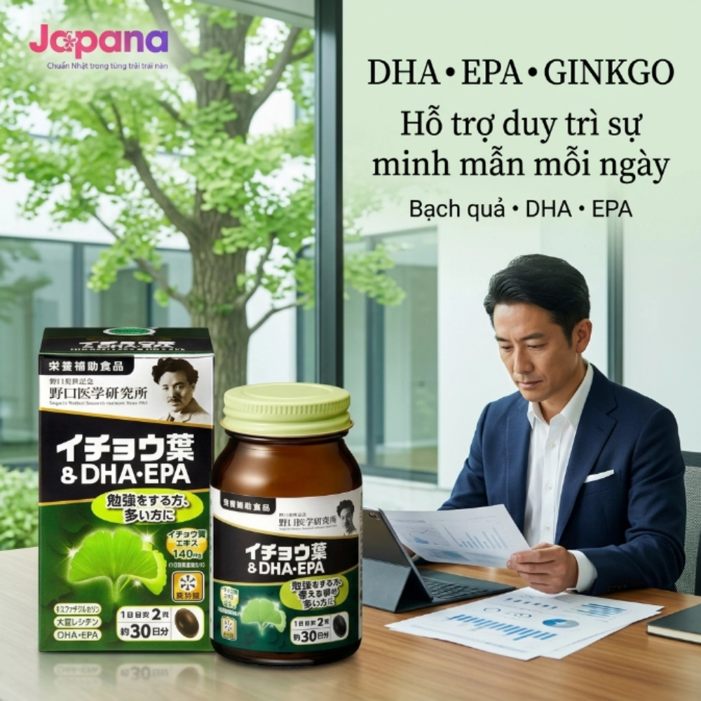 Viên uống bổ não tăng cường tuần hoàn máu Noguchi DHA EPA Ginkgo 60 viên