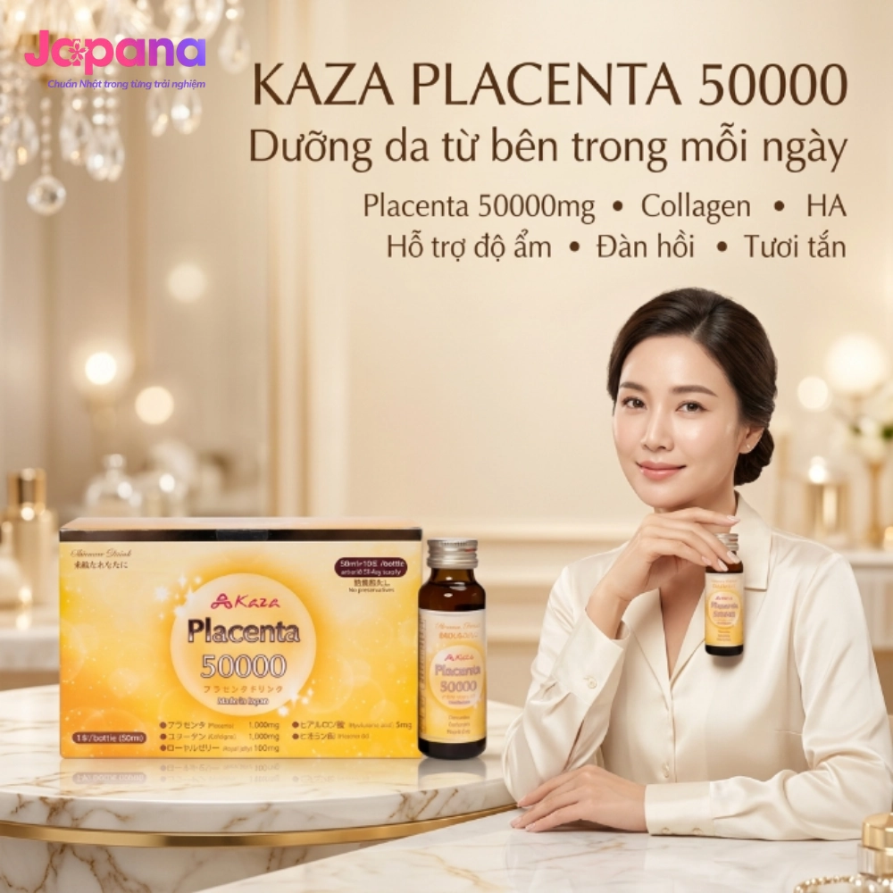 Nước uống tinh chất nhau thai Kaza Placenta 50000mg (Hộp 10 chai x 50ml)