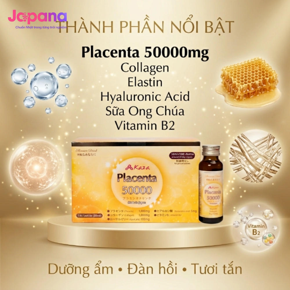 Nước uống tinh chất nhau thai Kaza Placenta 50000mg (Hộp 10 chai x 50ml)