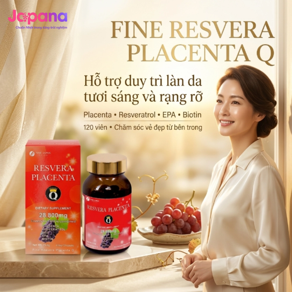 Viên uống đẹp da, làm chậm lão hóa Fine Resvera Placenta Q 120 viên - Date 12/2026