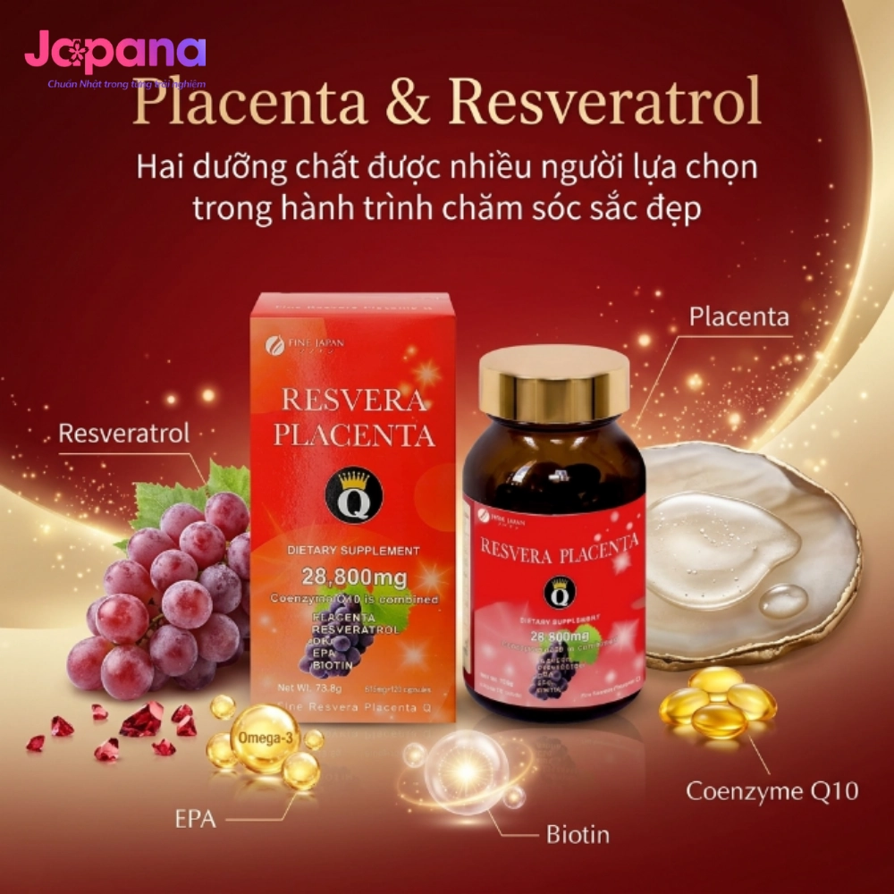 Viên uống đẹp da, làm chậm lão hóa Fine Resvera Placenta Q 120 viên - Date 12/2026