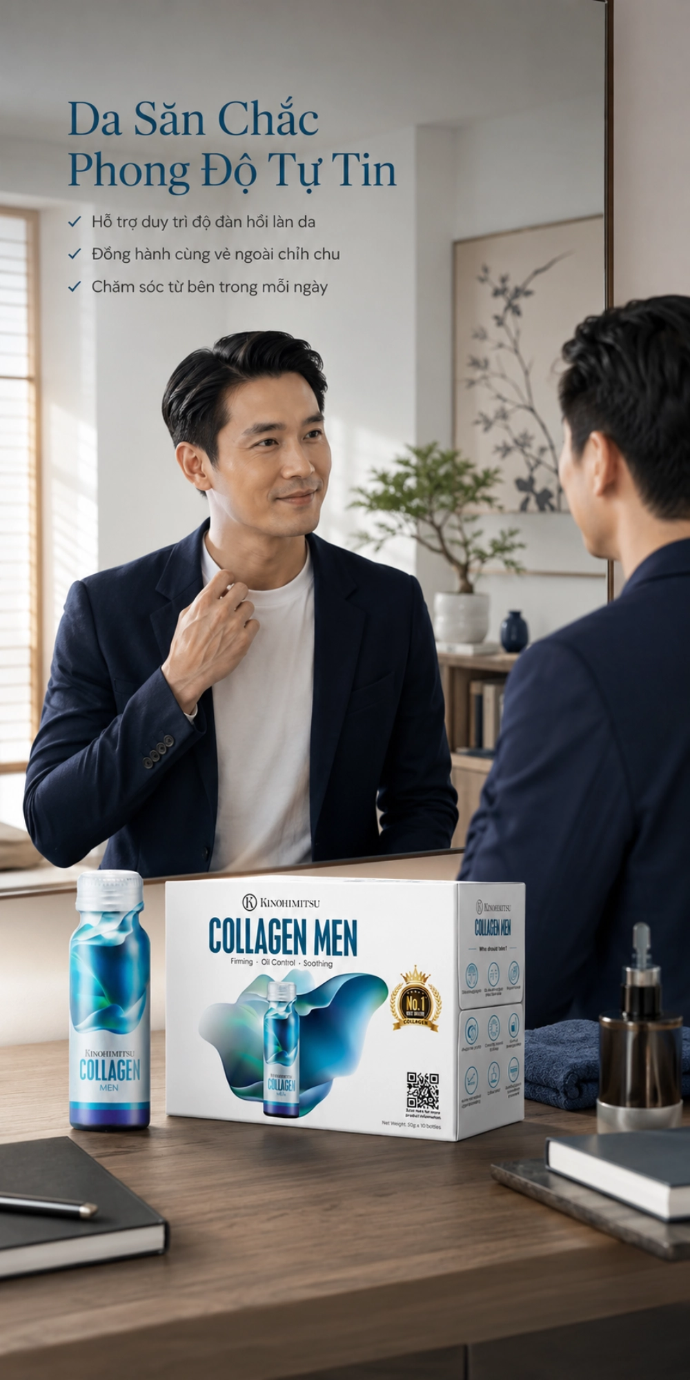 Nước uống đẹp da Kinohimitsu Collagen Men (Hộp 10 chai x 50 ml) - Date 01/2027
