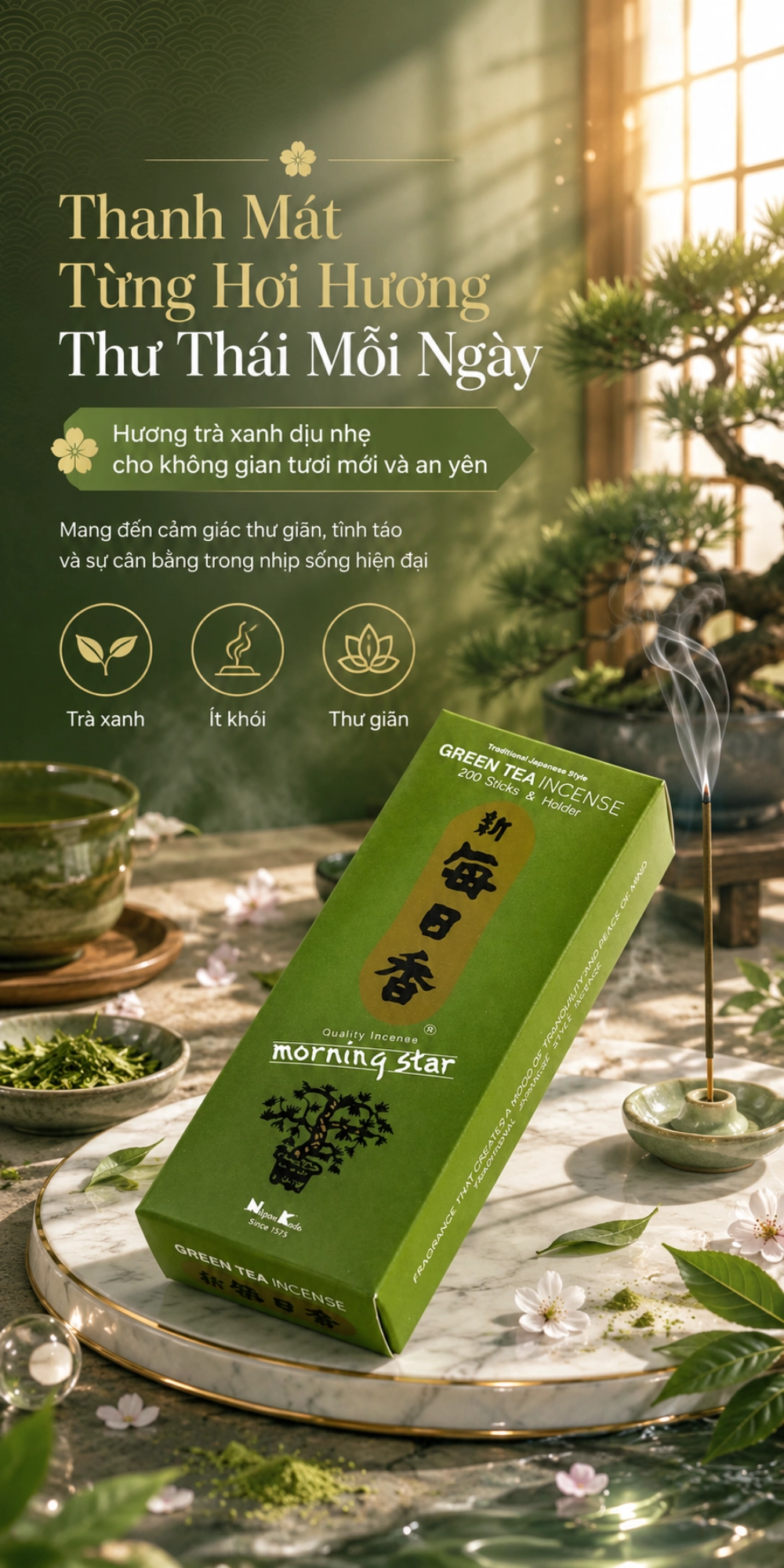 Hương Nippon Kodo Morning Star Green Tea 200 que (Hương trà xanh)