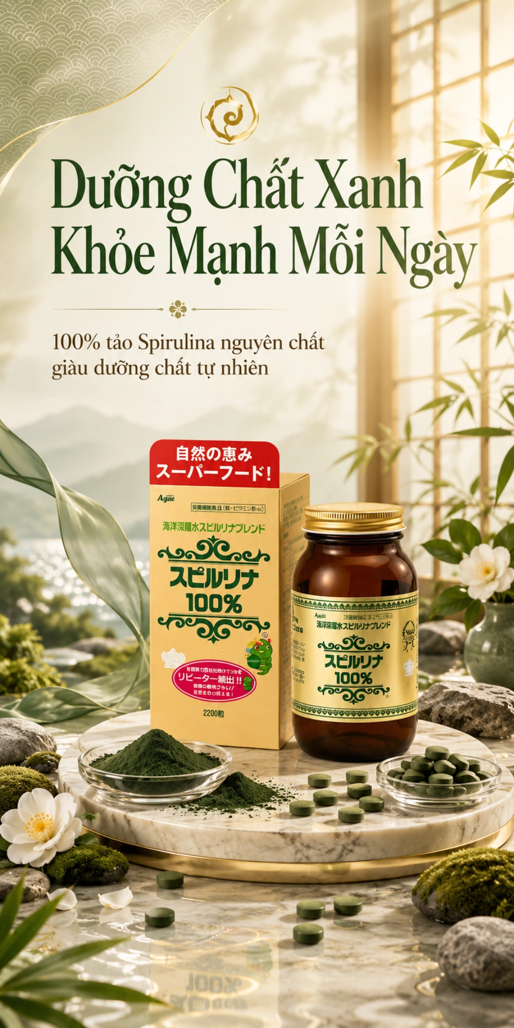Tảo xoắn Spirulina Japan Algae Nhật Bản 2200 viên