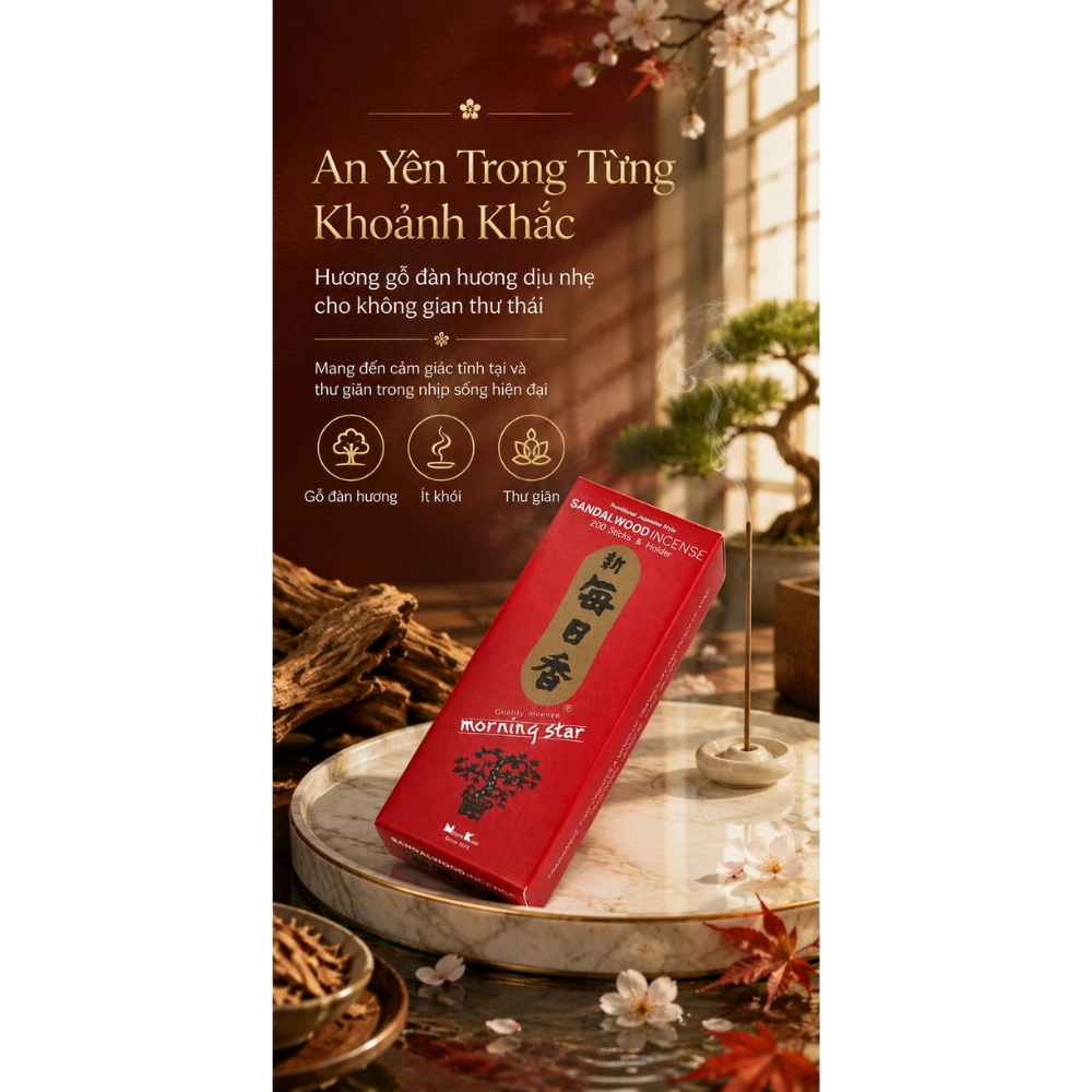 Hương Nippon Kodo Morning Star Sandalwood 200 que (Hương gỗ đàn hương)