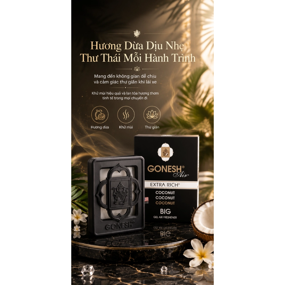 Gel thơm dùng trong ô tô dạng lớn Nippon Kodo Gonesh Air 180g (Hương dừa)