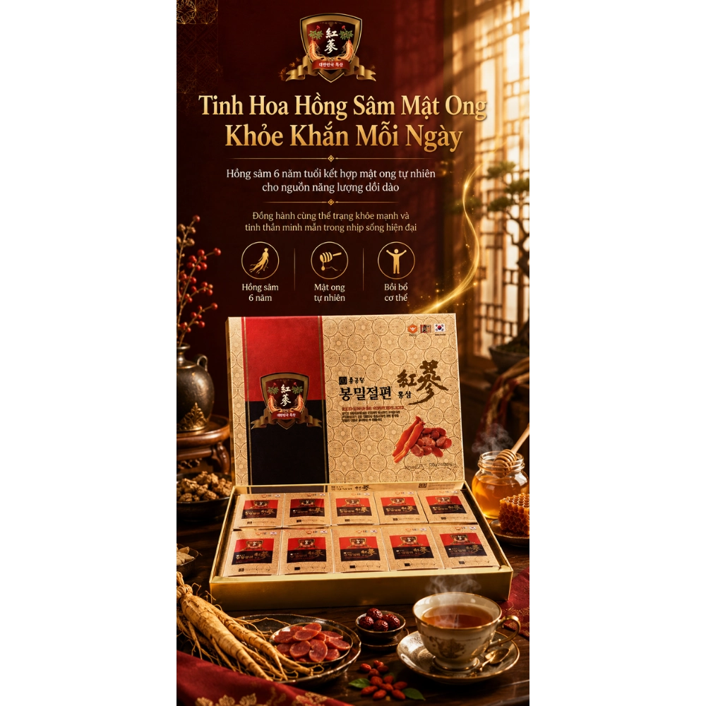 Hồng sâm lát tẩm mật ong Hàn Quốc Ginseng House (Hộp 10 gói x 20g)