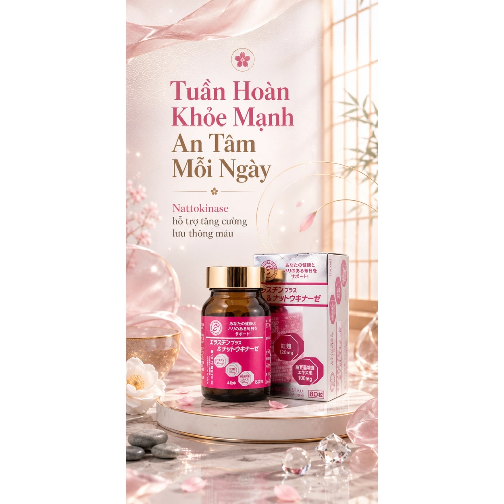 Viên uống hỗ trợ bền thành mạch, ngừa tai biến Elastin Plus & Nattokinase Hokoen 80 viên