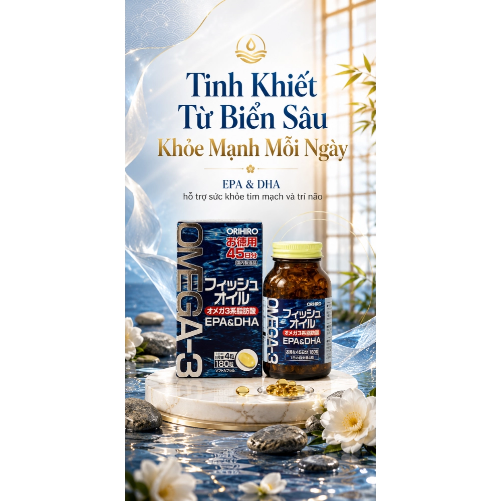 Viên uống dầu cá omega-3 hỗ trợ tim mạch Orihiro 180 viên