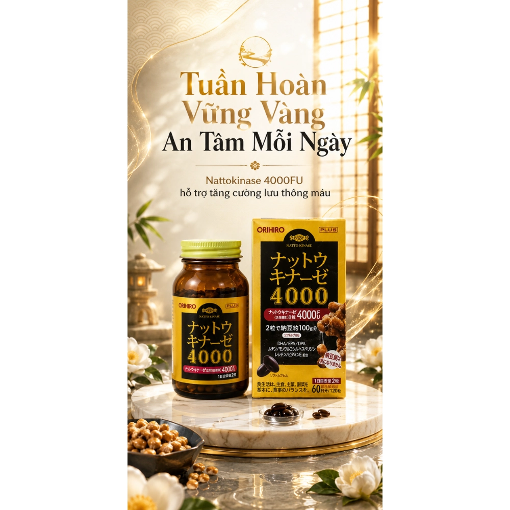 Viên uống hỗ trợ điều trị tai biến, đột quỵ Orihiro Nattokinase 4000FU 120 viên