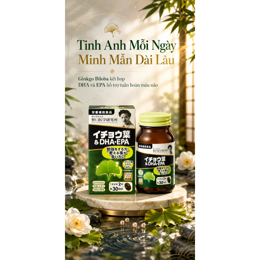 Viên uống bổ não tăng cường tuần hoàn máu Noguchi DHA EPA Ginkgo 60 viên