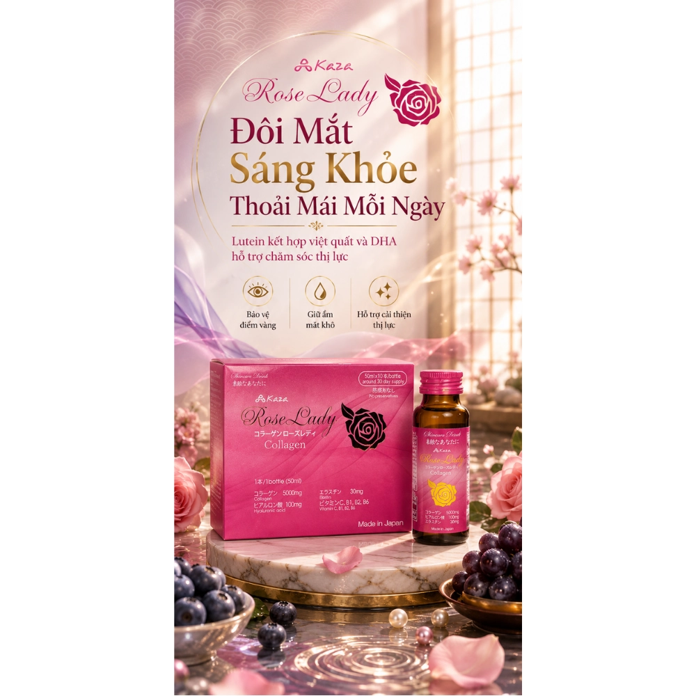 Nước uống Collagen Kaza Rose Lady 5000mg (Hộp 10 chai x 50ml)